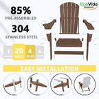 Folding Adirondack Chair 3-Piece Set - 38" Extra Tall Back & Embossed Wood Grain, Oversized HDPE Patio Furniture with Side Table & Cup Holders, 380lb Heavy Duty,Coffee
