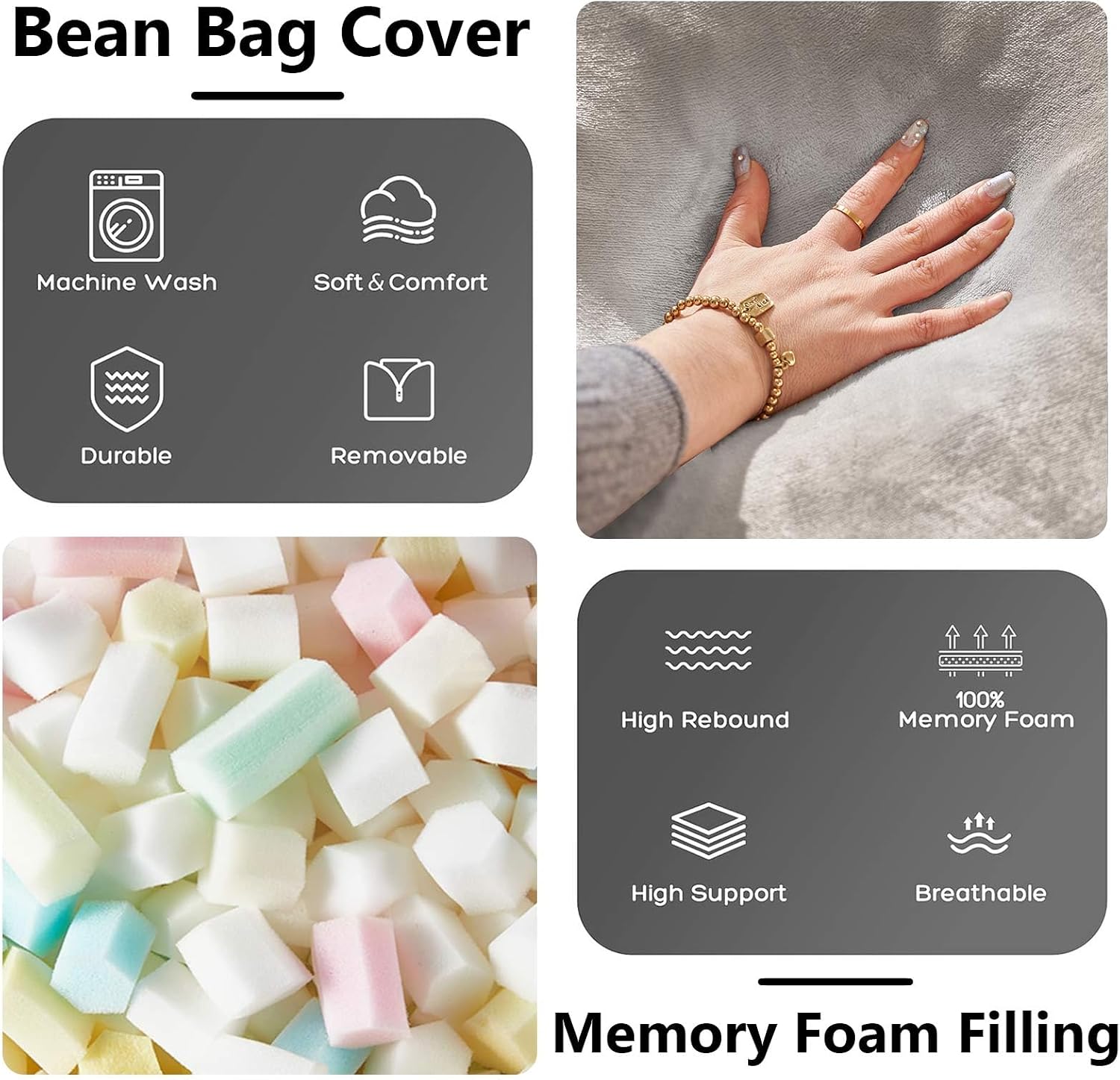 Jumbo Bean Bag Chair for Adults，6FT，Bean Bags with Filler Included，Memory Foam Chair，Removable and Washable Flannel Cover, Suitable for Living Room, Bedroom and Dormitory. (Khaki)
