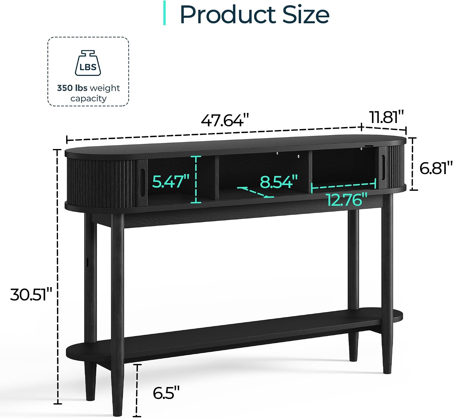 LINSY Fluted Console Table with Storage and Shelves, Black | Entryway Table, Wood Entrance, Behind Couch Sofa Table, Foyer Tables for Hallways, Living Room Boho Furniture, Narrow Long