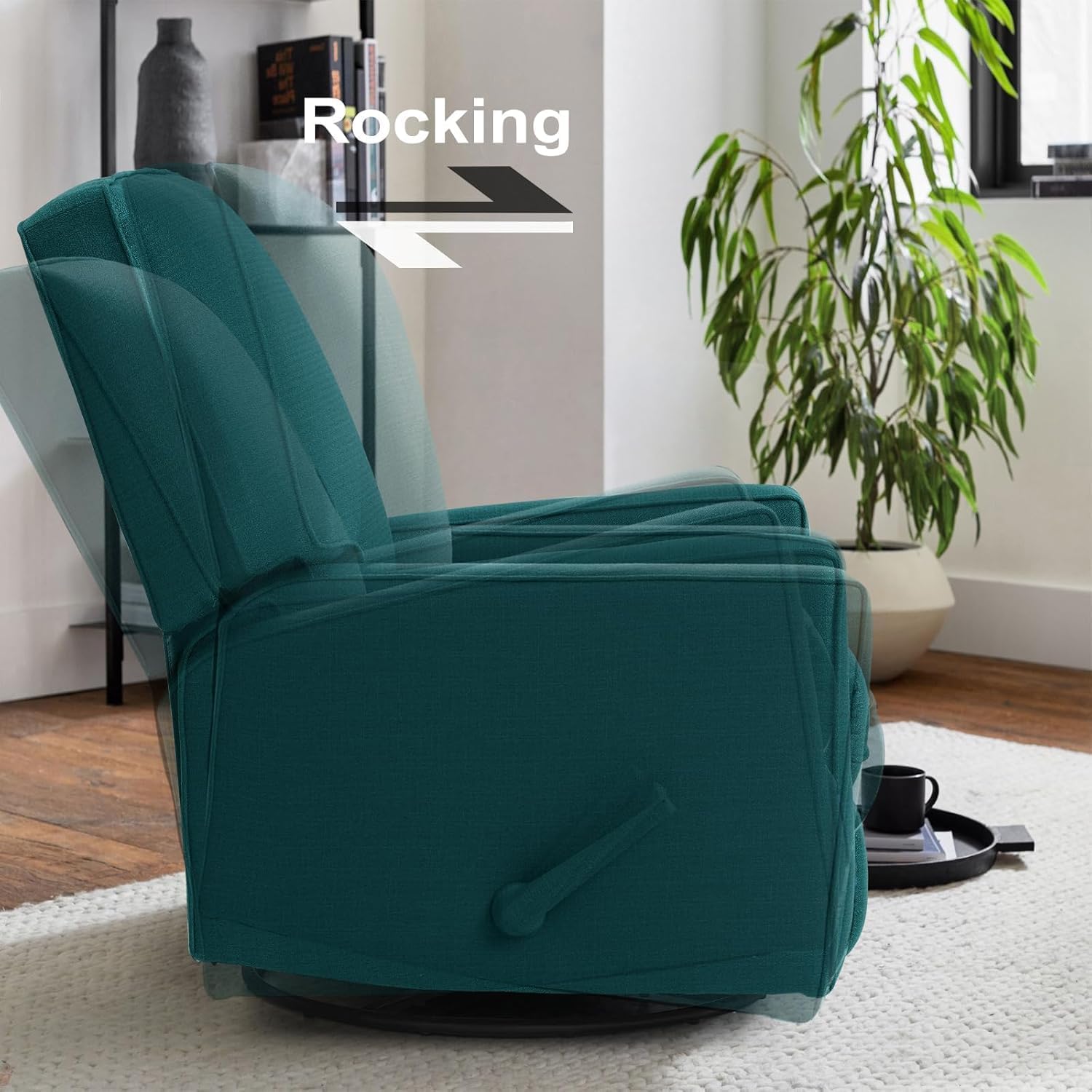 Harkawon Swivel Rocker Recliner Chair, Glider Rocker Recliner, Rocking Chair Nursery, Fabric Chair with High Back, Deep Seat, for Living Room, Bedroom, Green