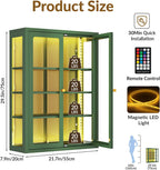 Waterproof Bathroom Metal Wall Cabinet with Light, Glass Doors & Adjustable Shelves – Green Over-Toilet Medicine Storage, Small Display Case for Collectibles