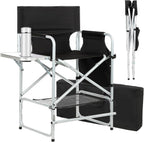 Tall Makeup Chair 41'', Director Chair 600 lbs Foldable Portable, Makeup Chair for Makeup Artist with Table, Cup Holder, Storage Bag & Footrest