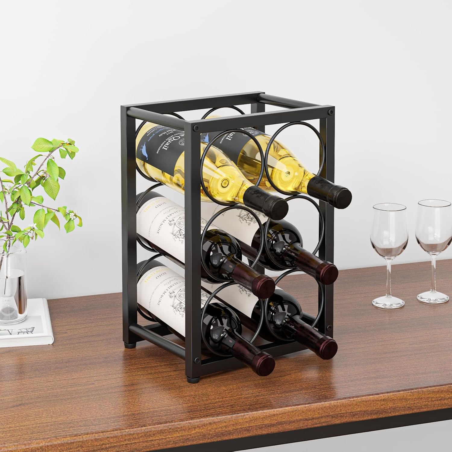 Metal Countertop Wine Rack 6 Bottles, Fits Large Wine Bottles | Free Standing