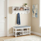38.6" Contemporary Wall Mounted Coat Rack with Shelf, Entryway Hanging Coat Rack with 3 Shelves, Wall Shelf with 4 Dual Hooks for Hallway, Living Room, Bedroom (White)