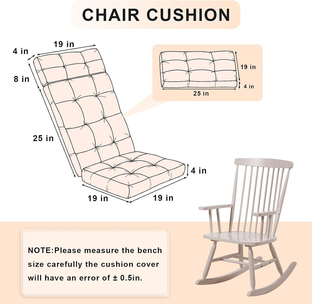 Rocking Chair Cushions Indoor High Back Set - Sackcloth Fabric, High-Density Sponge, Durable Comfort Non-Slip Bottom Tufted Seat Pads with Ties, Sackcloth︱Red, 52x19x4 inch