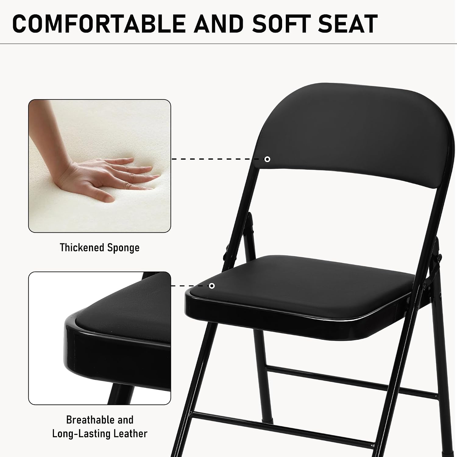 10 Pack Folding Chair, Black Folding Chairs with Cushion Portable Stackable Commercial Seat with Steel Frame, Padded Folding Chairs for Party Birtyday Wedding Indoor Outdoor Chairs