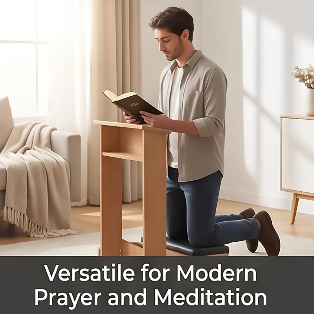 Prayer Kneeler Bench 20x16.5x33In Prayer Table Prayer Bench Stool with Shelf and Cushion Pad Church Pulpit Kneeling Chair Meditation Bench Stool(White)