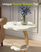 LITTLE TREE End Table, 2-Tier Sofa Side Table, Flower Nightstand with C-Shaped Gold Frame, Modern Luxury Accent Table for Living Room, Bedroom, Small Spaces, Easy Assembly, Glossy Gold + White, 2 PCS