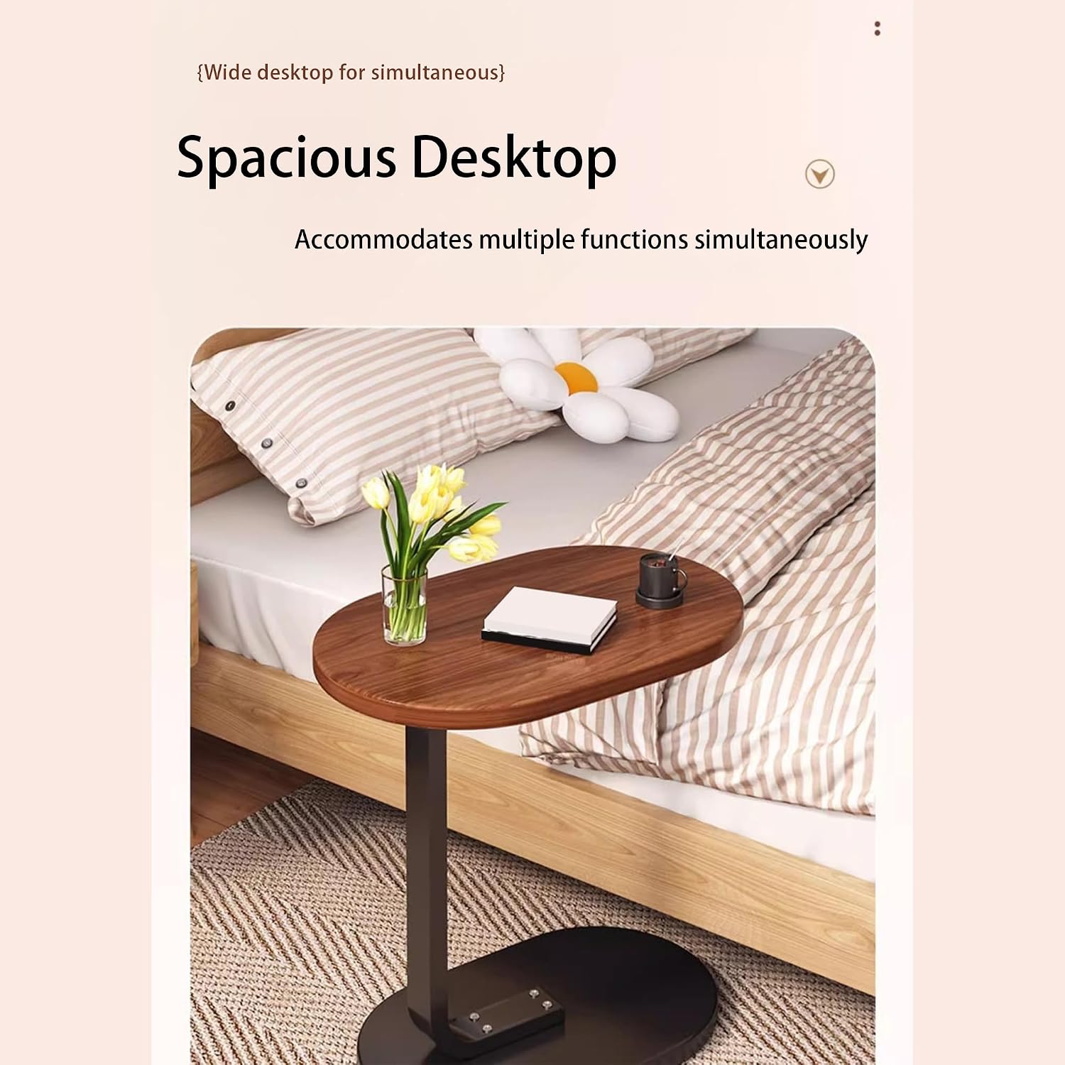 Retro-Colored Sofa TV Tray,Rounded C-Shaped Side Table that Slides Under Sofa,Small Walnut Veneer Sofa Side Table,Minimalist and Stylish C-Shaped Side Table,Walnut White,17.7x11.8in