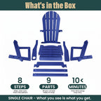 Adirondack Chair with Cup Holder,Tool-Free Assembly,No Screws Needed,All-Weather HDPE Plastic Outdoor Patio Chair,Wood-Grain Slatted Look,Easy to Take Apart for Storage,Fire Pit Chairs（Navy blue）