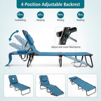 GYMAX Tanning Chair, Folding Lounge Chairs with Face Hole & Cover, Removable Pillow Carry Handle, Portable Compact Outdoor Layout Recliner for Beach, Poolside, Lawn, Patio, Camping (Blue,1)