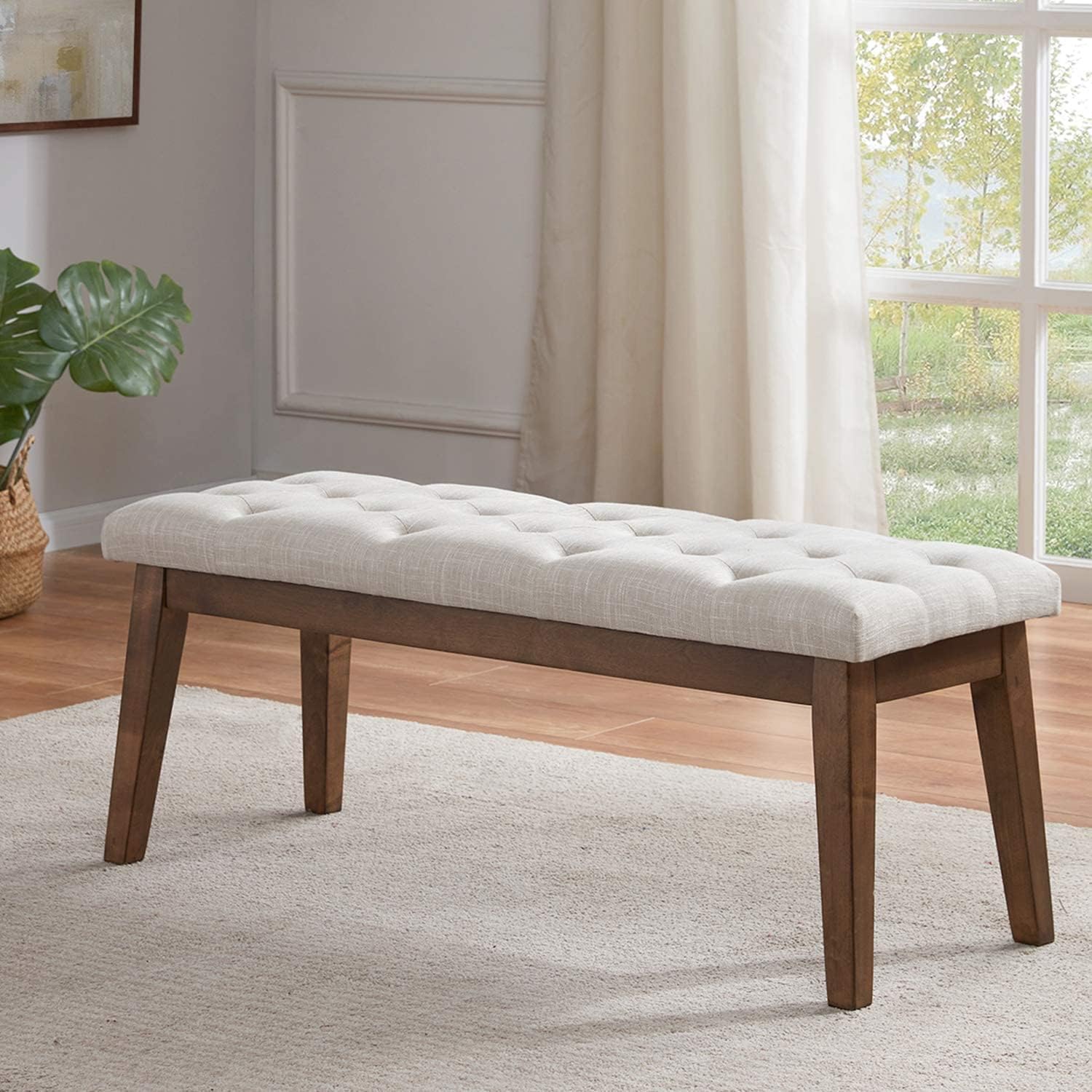 HUIMO Bedroom Bench for End of Bed, Upholstered Dining Seat for Kitchen, Button-Tufted Ottoman Bench for Entryway and Living Room (Beige)