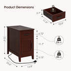 Side Table Set of 2 with Charging Station, 23.6" Tall End Table with Flip-Top Hidden Outlets & USB-C Port, Narrow Nightstand with Drawer and Storage Cabinet for Bedroom, Living Room,Small Spaces