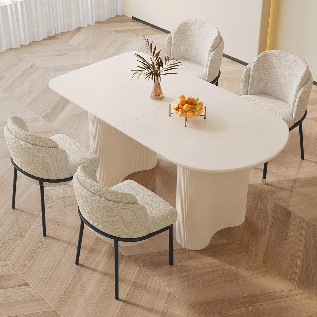 Modern Dining Table Set for 4, 55.11" L Oval Kitchen Table with 4 Dining Chairs for Dining Room, Kitchen, 5 Pieces Dining Set, White