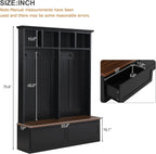 Merax Wood Hall Tree with 6 Hooks & Entryway Bench, Farmhouse Mudroom Versatile Coat Racks with 2 Large Drawers, Entrance Organizer for Hallway, Black