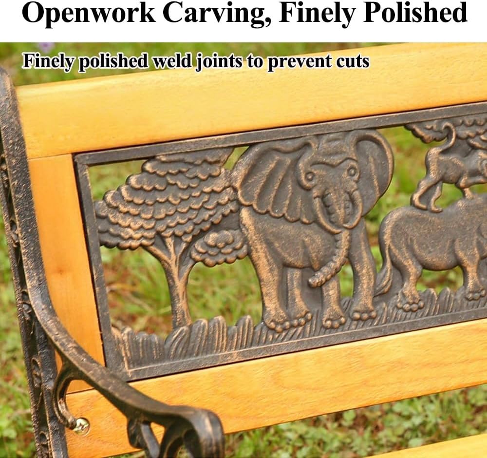 Kids 2 Seater Garden Patio Childrens Bench with Animal Design, Park Outdoor Bench, Patio Benches Kids 2-Person Wooden & Cast Iron Mini Sized Park Outdoor Garden Bench Childrens Bench