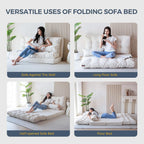 MAXYOYO Folding Sofa Bed, Tufted Bean Bag Bed with Pillows Floor Couch for Adults, Extra Thick and Long Floor Sofa, Twin Floor Couch Bed for Bedroom Living Room, Beige, 39x91 Inch