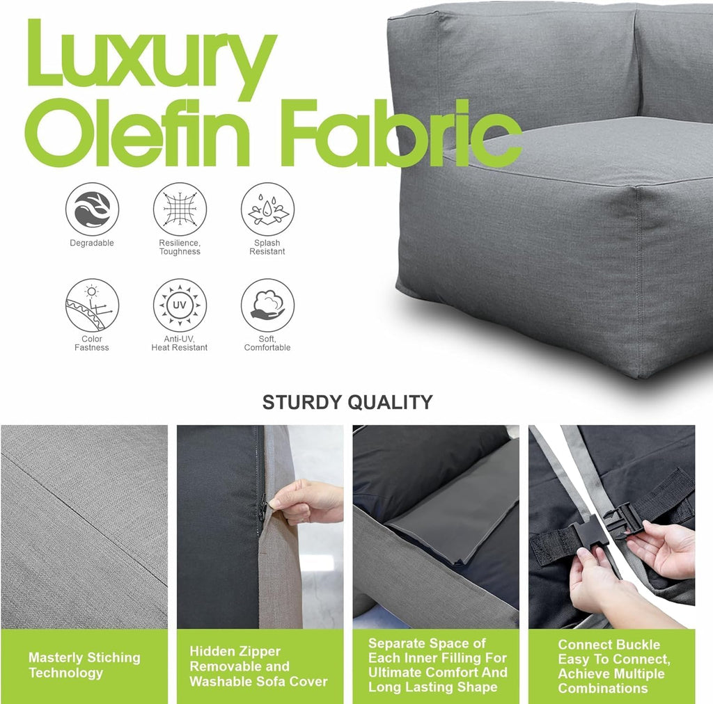 Dineli Modern Arm-Rest Chair Coner Chair Outdoor Furniture Comfy Patio Couch Sofa Outdoor Bean Bag Chair Creating a Unique Patio Garden Modular Contemporary Sofa Lazy Sofa for Outside - Dark Gray