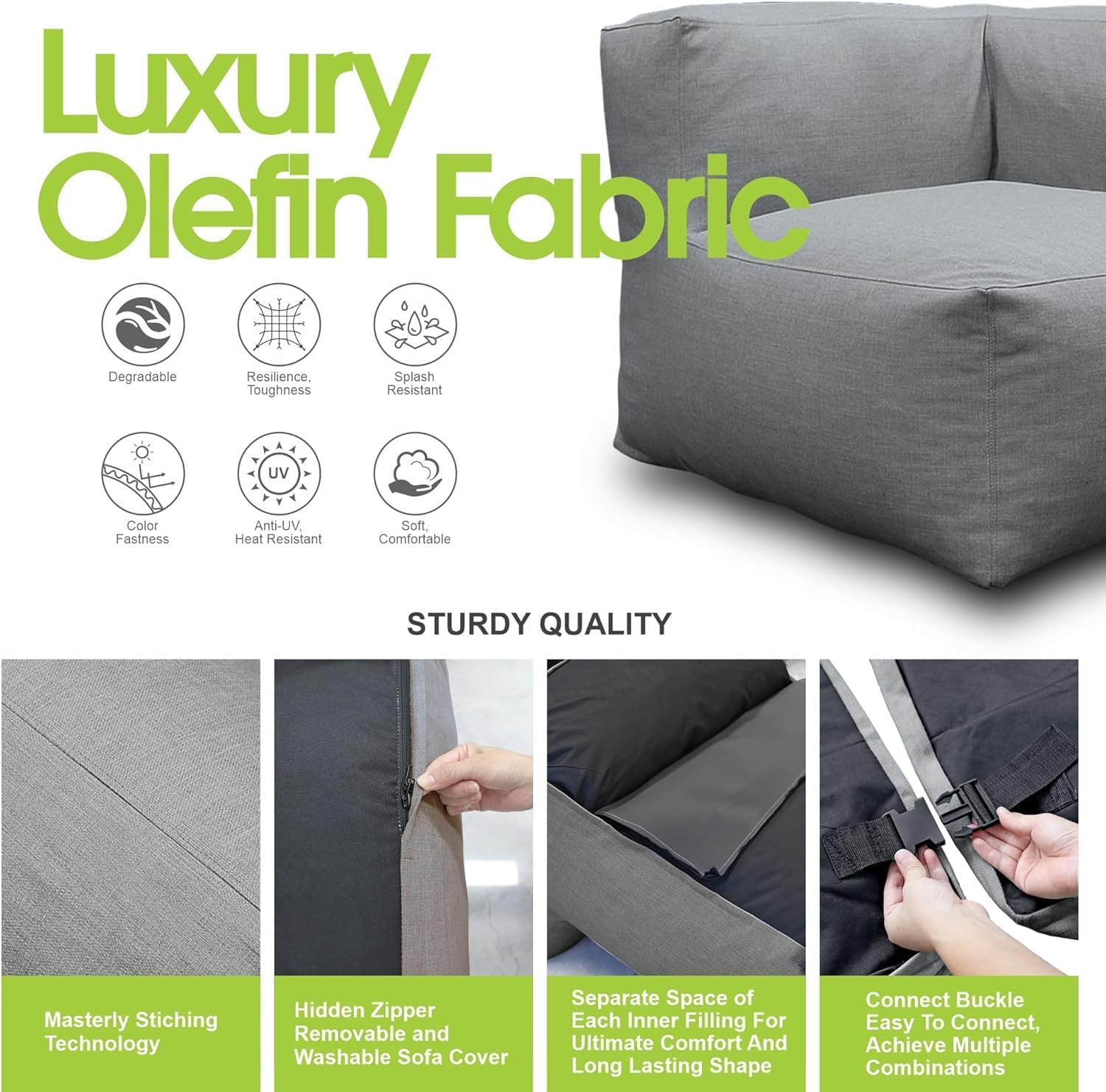 Dineli Modern Arm-Rest Chair Coner Chair Outdoor Furniture Comfy Patio Couch Sofa Outdoor Bean Bag Chair Creating a Unique Patio Garden Modular Contemporary Sofa Lazy Sofa for Outside - Dark Gray