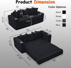 76" Convertible Sofa Bed, 2-in-1 Boneless Sleeper Sofa with Cup Holder & Pocket, Corduroy Pull Out Couch with 5 Pillows, Couch Bed for Living Room, Small Spaces, Bedroom, No Assembly