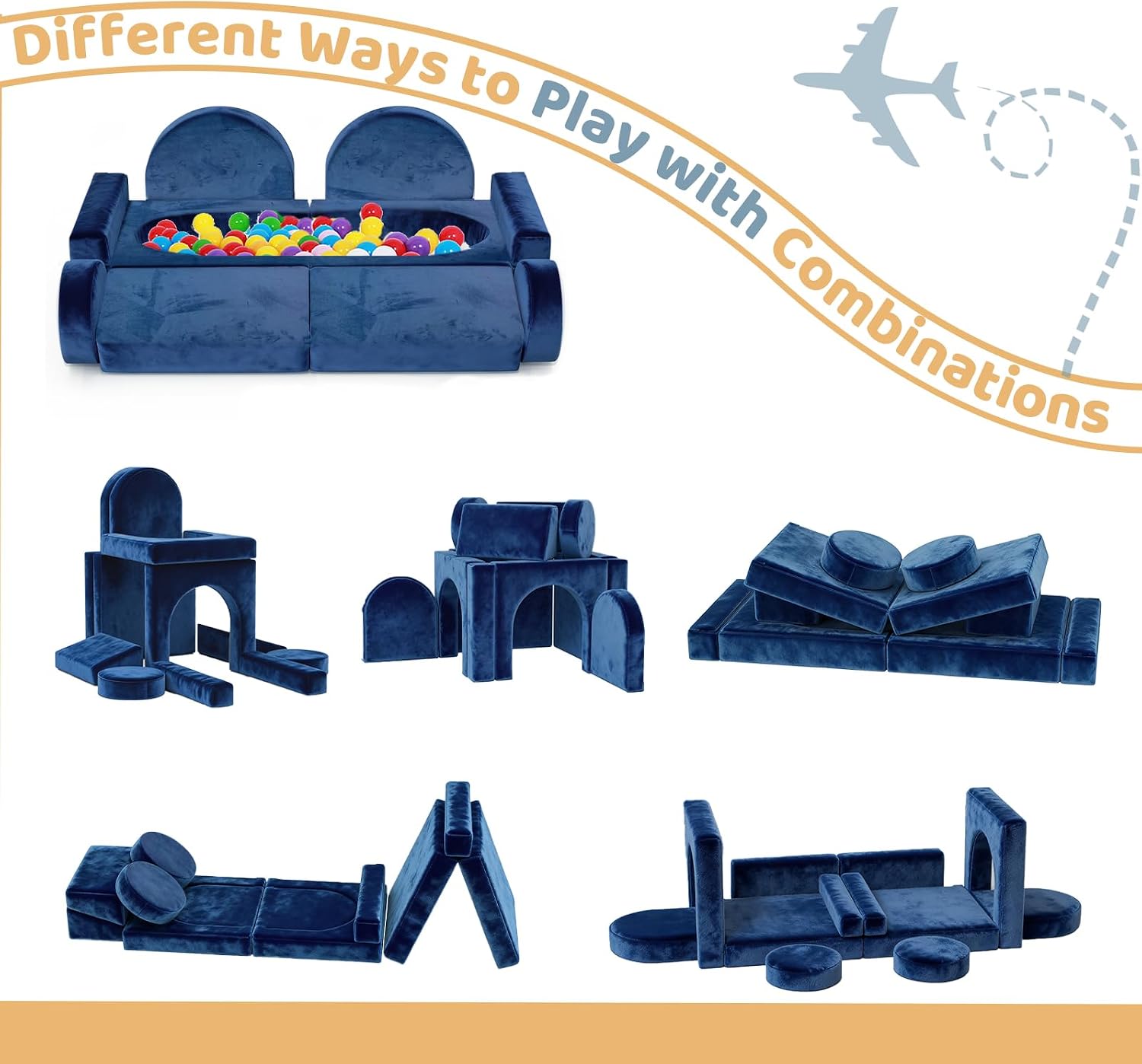12pcs Modular Kids Play Couch - CPC Certified Convertible Toddler Sectional Sofa, Washable Durable Foam Floor Cushion for Kids Playroom (Play Fort/Castle)