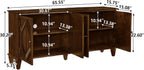 KEIKI 65.2" Mid Century Modern Sideboard Buffet Cabinet with Storage, Walnut Credenza Console Table with Adjustable Shelf, Farmhouse Coffee Bar Wine Cabinet for Living Room, Entryway, Kitchen, Walnut