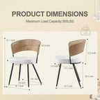 Rattan Dining Chairs Set of 4,Kitchen Chairs with PE Cane Back,Upholstered Boucle Armless Side Chair with Metal Legs for Dining Room/Living Room,Beige White