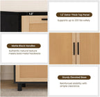 GREEN PARTY 47" Black Rattan Sideboard Buffet Cabinet, Coffee Bar Cabinet with Storage, 3 Drawers and 2 Doors, Modern Kitchen Storage Cabinet for Dining Room, Entryway