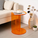 Acrylic Side Table, Modern Semicircle Clear End Table for Living Room Bedroom Small Coffee Table with Stable Base, Minimalist Nightstand for Small Spaces,Orange