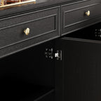 PROXRACER 48" Farmhouse Sideboard Buffet Cabinet with 2 Drawers & 4 Doors, Large Storage Spaces with Adjustable Shelves, Rustic Kitchen Dining Room Cabinet, Black
