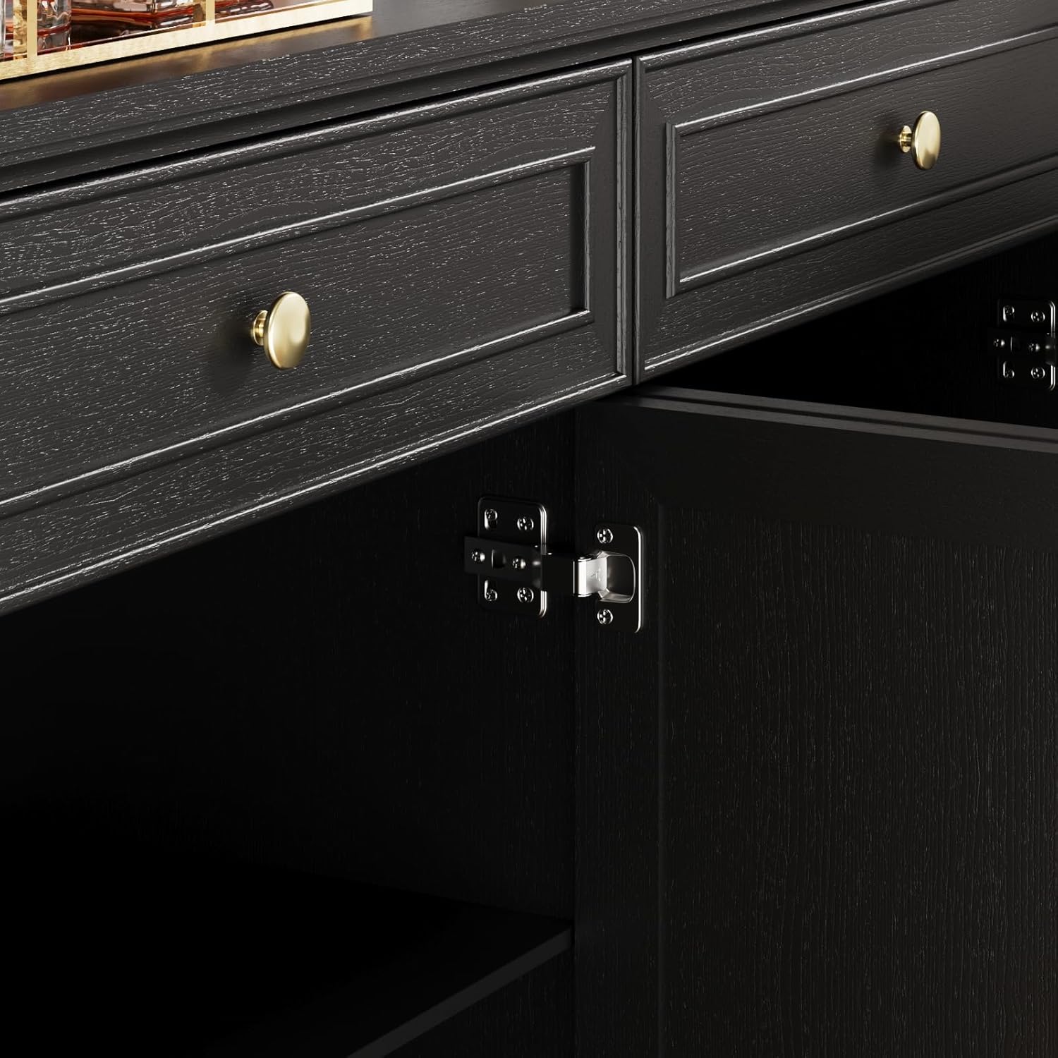 PROXRACER 48" Farmhouse Sideboard Buffet Cabinet with 2 Drawers & 4 Doors, Large Storage Spaces with Adjustable Shelves, Rustic Kitchen Dining Room Cabinet, Black