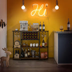 LOKO Wine Rack Table, 47 Inches Industrial Wine Bar Cabinet with Wine Rack & Glass Holders, Freestanding Floor Bar Storage Cabinet for Liquor and Glasses for Home Kitchen Dining Room (Rustic Brown)