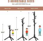 Coat Rack, Coat Racks Freestanding with 8 Hooks 3 Adjustable Heights for Clothes, Hats, Handbags, Coat Tree Easy Assembly for Entryway, Bedroom, Hallway, Office(Black)