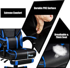POWERSTONE Gaming Chair Adjustable High Back PU Computer Chair with Footrest Massage Lumbar Support Headrest Thick Armrest Rolling Swivel Desk Chair, Navy Blue