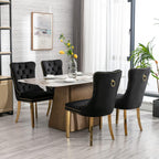 Luxury Upholstered Dining Chairs Set of 4, Black Kitchen Chair with Golden Metal Legs, Velvet Tufted Back Dining Chair, Sillas de Comedor, Modern Kitchen & Dining Room Chairs (Black, 4 Pcs)
