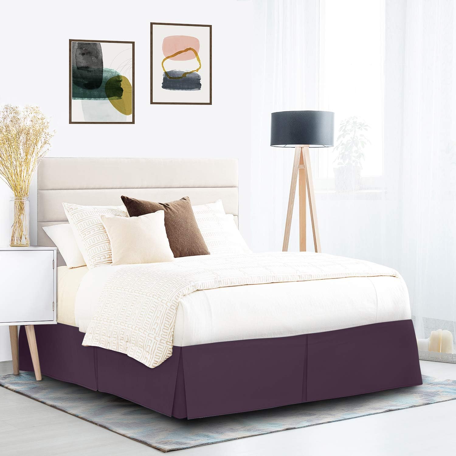 Luxurious Egyptian Cotton Tailored Split Corner Bed Skirt with 14-inch Drop Length - Queen Size (60 x 80) Color Plum (Solid Style) Made from 600 Thread Count