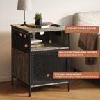 End Table with USB Charging Hub & Storage Pocket, Modern Metal Side Table Adjustable Feet for Bedside, Living Room
