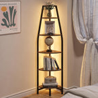 CHOEZON Corner Shelf with Lights, Corner Bookshelf with Metal Frame, 5-Tier Tall Ladder Shelf, Storage Rack for Home Office, Bedroom, Living Room, Rustic Brown and Black TCJ71DBF