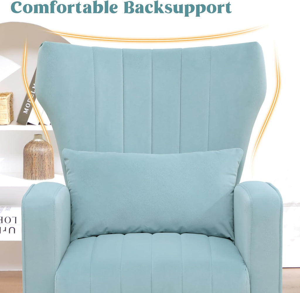 Modern Accent Chairs Set of 2 Upholstered Living Room Chairs,High Back Arm Chairs with Metal Legs Lumbar Reading Chair for Bedroom, Apartment, Small Spaces Sky Blue