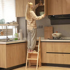 Solid Wood 3-in-1 Folding Ladder Chair, Convertible Step Stool & Display Rack, 4-Tier Multi-Functional Ladder, Dual Purpose for Home, Kitchen, Library, 265 lbs Capacity (Walnut Color, 13 x 18 x 35 in)