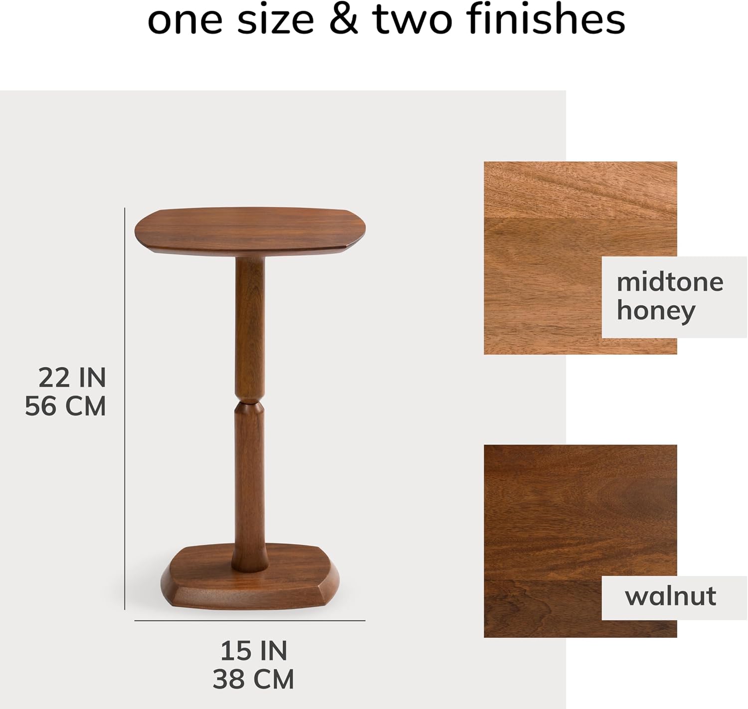 MH London Cooper Drink Table - 22" High Solid Mango Wood Pedestal Side Table - Minimalist Handmade Walnut Accent Table for Small Spaces
