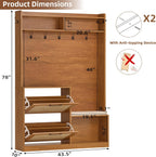 LEYAOYAO 78" Tall Boho Hall Tree with Bench & Shoe Storage, 4-in-1 Mudroom Coat Rack with 2 Flip Rattan Drawers & Cushioned Stool, Entryway Hall Tree Cabinet with 6 Hooks for Garage, Tea Brown