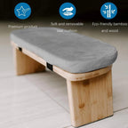 Bamboo Meditation Bench with Removable Velvet Cushion & Carry Bag, Foldable Kneeling Yoga Stool, Ergonomic Portable Prayer Seat for Yoga, Mindfulness & Zen Practice (Gray)