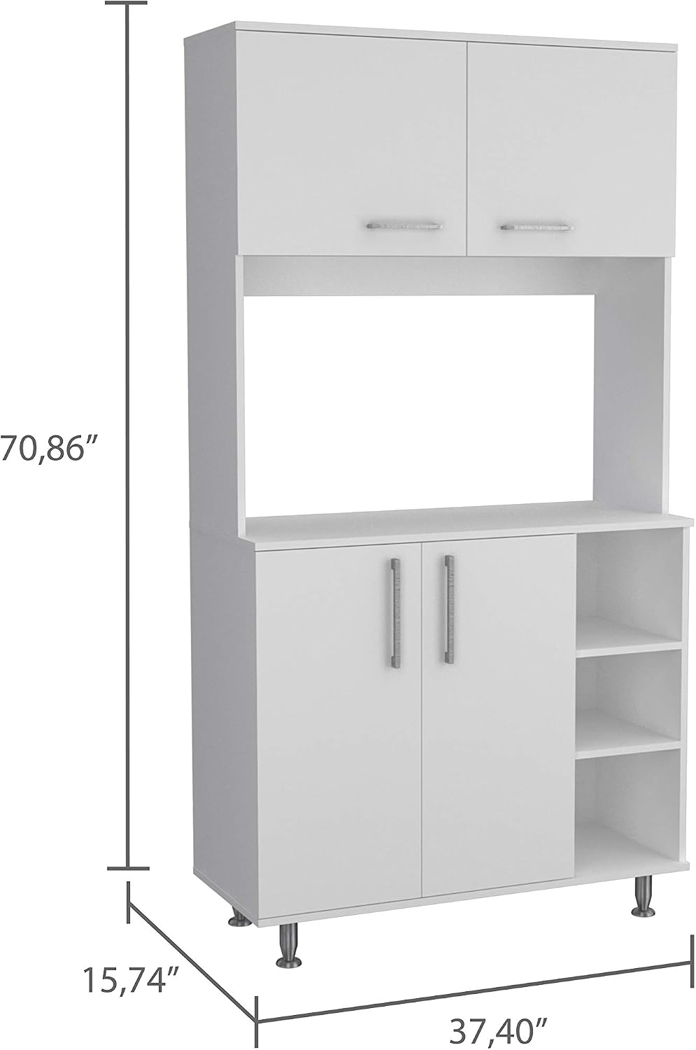 Kitchen Pantry Cabinet, 3 Shelves, Open Rack Storage, 37 Inch Countertop