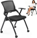 1 Pack Stackable Folding Office Chair with Wheels, Ergonomic Mesh Conference Room Guest Chair Stool for Waiting, Training Rooms, Reception, Events, Capacity 350lbs