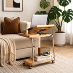 Adjustable C Shaped End Table with Lockable Wheels – Rolling Small Side Table, Couch Tables that Slide Under, Wood Side Table for Sofa, Bed & Living Room
