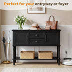 Console Table with 2 Soft-Close Cabinet Doors, Retro Narrow Entryway Table with 2 Drawers & Open Storage Shelf, 42" Long Behind Couch Sofa Table for Living Room, Foyer, Hallway, Coffee Bar (Black)