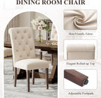MALOL Upholstered Tufted Dining Room Chairs Set of 4, Parsons Kitchen Chairs with Padded Seat and Solid Wood Legs, Fabric Accent Side Diner Chair for Dining Room/Kitchen/Living Room, Beige