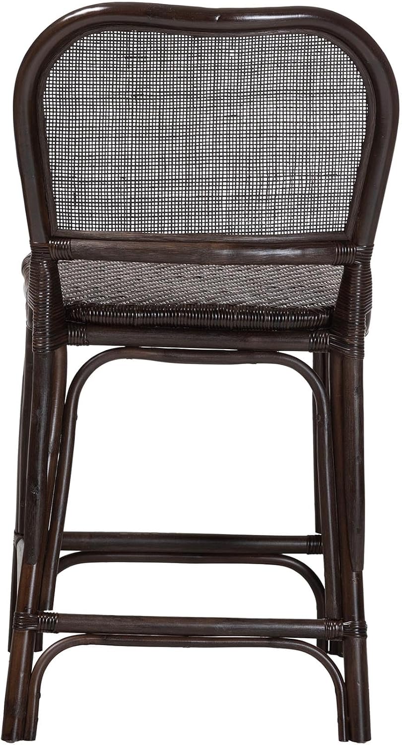 Bali & pari Irene Natural Rattan Counter Stool - Handwoven Wicker Accent Stool with Lattice Backrest for Kitchen Island Seating