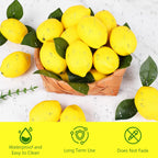 STEFORD 25 Pcs Fake Lemons Artificial Fruits with 20 Pcs Leaves, Faux Yellow Lifelike Simulation Lemons Decor Realistic Lemon Fruits for Home Kitchen Table Cabinet Summer Party Photography Props